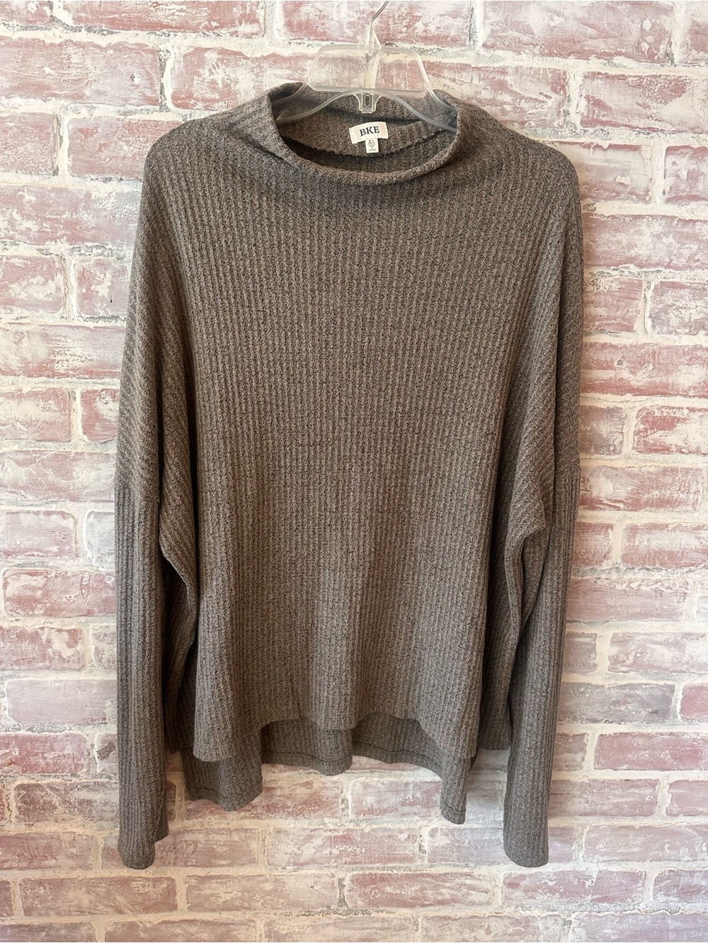 BKE Taupe/Textured Gray Ribbed Knit Sweater